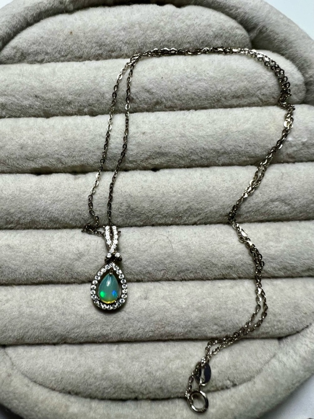 Teardrop Opal Pendant Necklace- Sterling Silver
